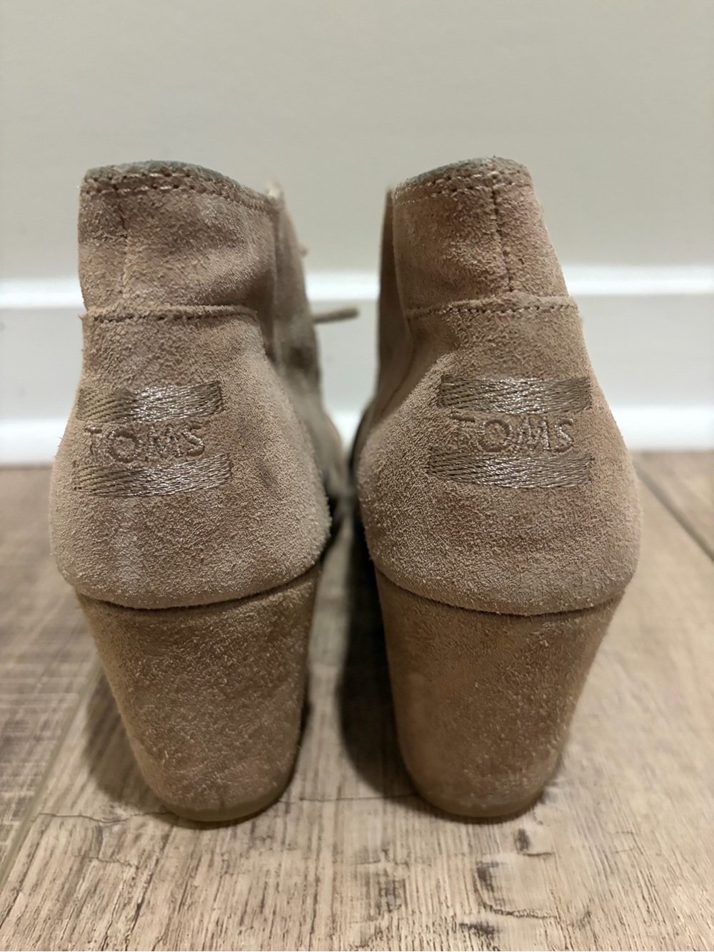 TOMS Suede Ankle Booties in Taupe Brown